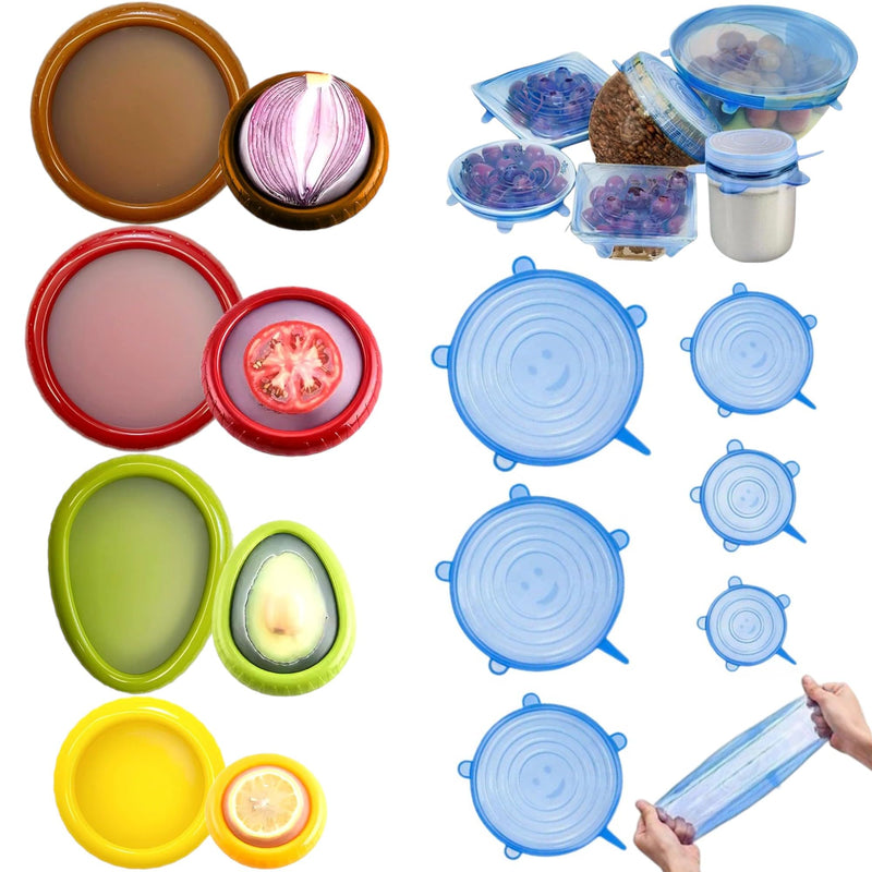 Fresh Guard - Set of 4 Reusable Storage Containers for Fridge - Anti-Oxidation - Avocado Saver and Tomato Holder + 6 Reusable Silicone Stretch