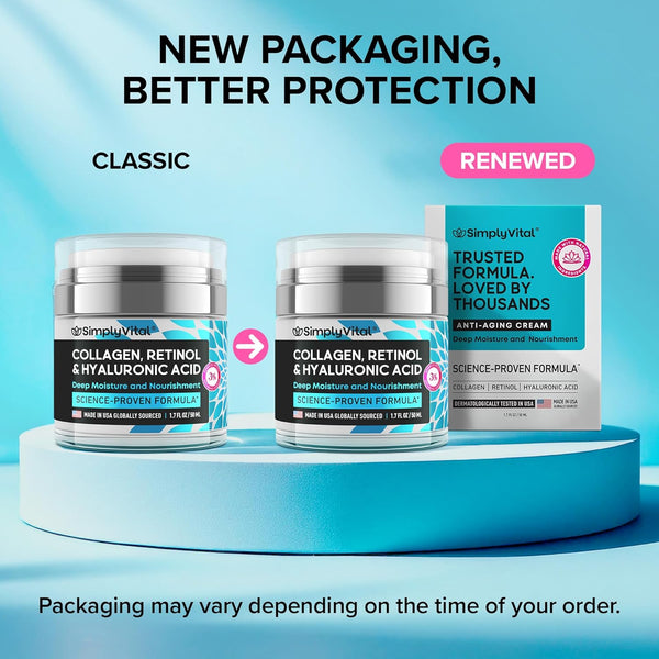 Simplyvital Collagen, Retinol & Hyaluronic Acid Cream - Anti-Aging Face Moisturizer for Face, Firming Skin Care Neck & DÃ©colletÃ© - Made in USA,