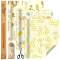 3 Rolls Reusable Beeswax Food Wraps 13'' X 59'' Eco Friendly Sustainable Beeswax Food Storage Wrap Honeycomb Floral Organic Cotton Food Wrap for