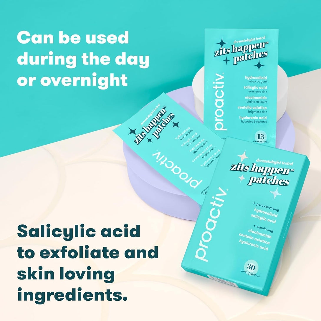 Proactiv Zits Happen® Hydrocolloid Acne Patches- Pimple Patches for Face and Back Acne with Pore Cleansing Salicylic Acid- 30 Count