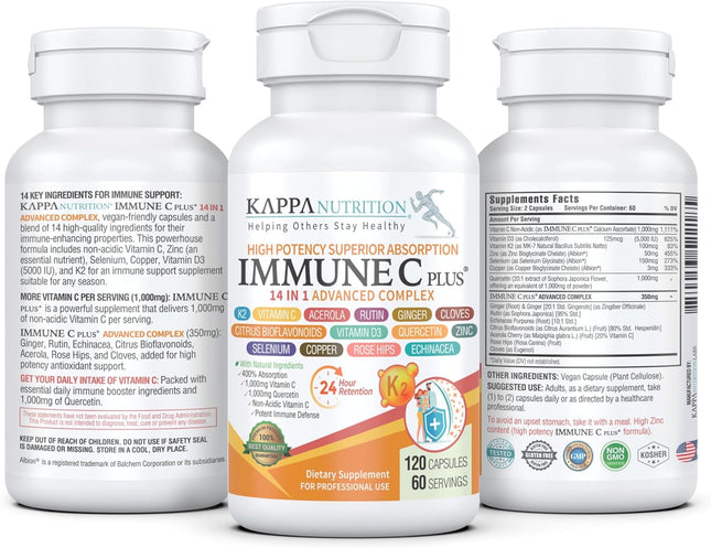 Quercetin 1,000mg, Vitamin C 1,000mg, Zinc 50mg, Vitamin D3 5,000iu, Selenium, Copper, Acerola, Ginger, Rutin, Bitter Or