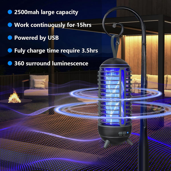 Bug Zapper Outdoor Rechargeable 2 in 1 Wireless Mosquito Killer Lamp 2500Mah Bug Zapper Electric Trap Ideal Fly Zapper Indoor for Patio, Home,