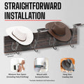 Cowboy Hat Rack - Set of 2 Decorative Wall-Mounted Holder - Heavy-Duty Iron Hanger and Organizer DIY Kit for Hats, Coats and Keys - Rustic Western