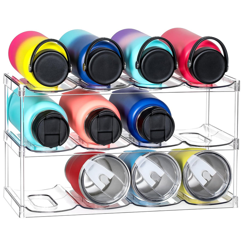LARGER Compartment - 3 Tier Stackable Water Bottle Organizer Holder - for Stanley 40Oz & Others' Large Tumbler - Clear Wine Rack, 12 Cup Bottle