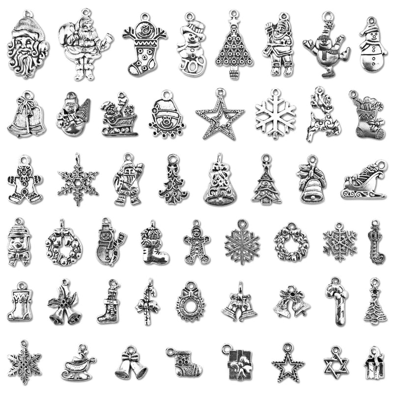 JIALEEY Christmas Charms, Whole Bulk Lots Christmas Charm Mixed Tibetan Silver Metal Pendants DIY for Jewelry Making Crafting and Christmas