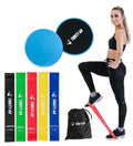 Thirty48 Gliding Discs Core Sliders and 5 Exercise Resistance Bands | Strength, Stability, and Training for Home, Gym, Travel | User Guide & Carry Bag
