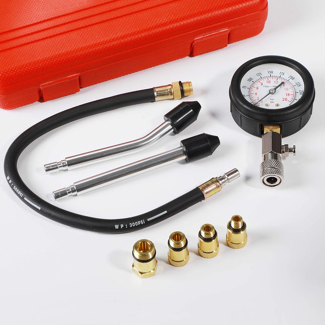 8PCS Compression Tester Kit Professional Petrol Gas Engine Cylinder Pressure Gauge 0-300 PSI Automotive Tool for Motorcy