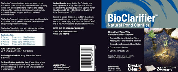 Crystalclear Bioclarifier - Natural Pond Clarifier - 24 Packets Treats up to 24,000 Gallons