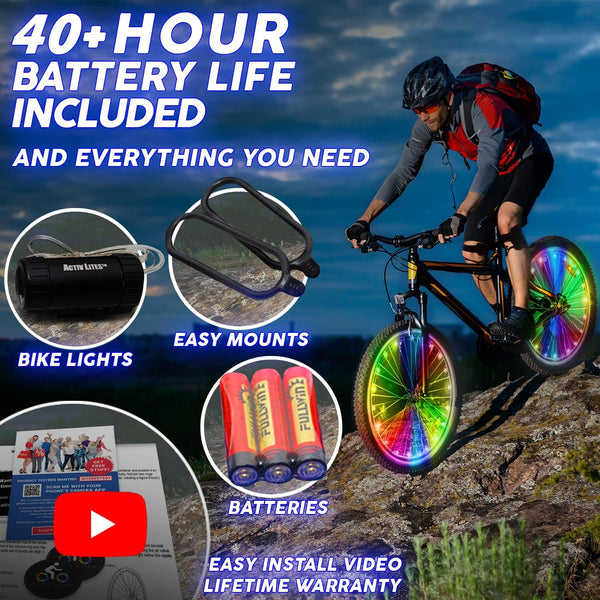 Activ Life LED Bike Wheel Lights with Batteries Included, Get 100% Brighter and Visible from All Angles for Ultimate Safety & Style (1 Tire Pack,