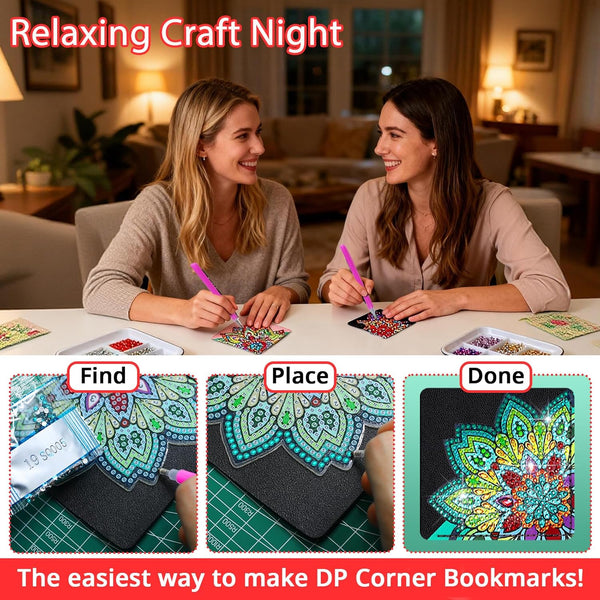 8 Pcs Diamond Art Corner Bookmarks Leather Dimond Painting Book Mark Kit for Adults Paint by Dots Bookmarkers Craft DIY Gem Small Dotz Gifts for