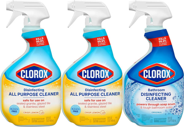 Clorox Disinfecting Multi-Purpose Cleaner Starter Kit, Household Essentials, One Reusable Spray Bottle plus 2 Refills