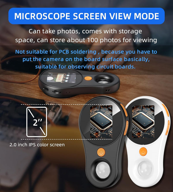 T TAKMLY Magnifying Glass with Light Portable Handheld USB Digital Microscope Macro Camera 2.0 Inch IPS Color Screen Fixed Focus, 200W Pixel, 500X