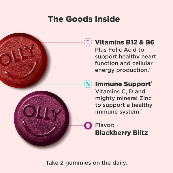 OLLY Men'S Multivitamin Gummy, Vitamins A, C, D, E, B, Zinc, Blackberry Flavor, 45 Day Supply - 90 Count