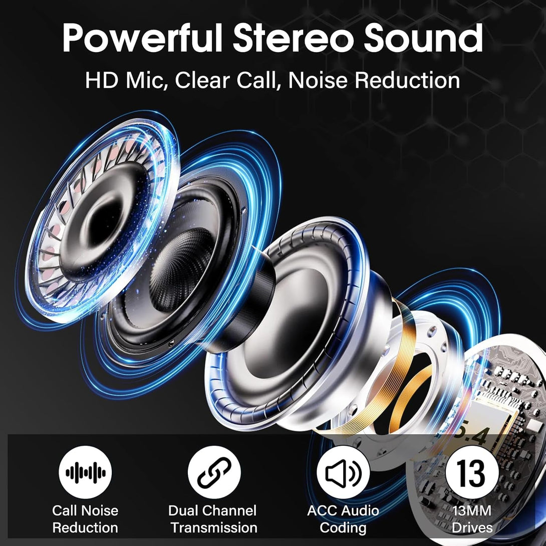 Wireless Earbuds Bluetooth 5.4 in Ear Light-Weight Headphones Built-In MIC, 48H Playback Hifi Stereo Bass Earphones, IPX7 Waterproof Ear Buds with Digital Display Charging Case, Touch Control, White