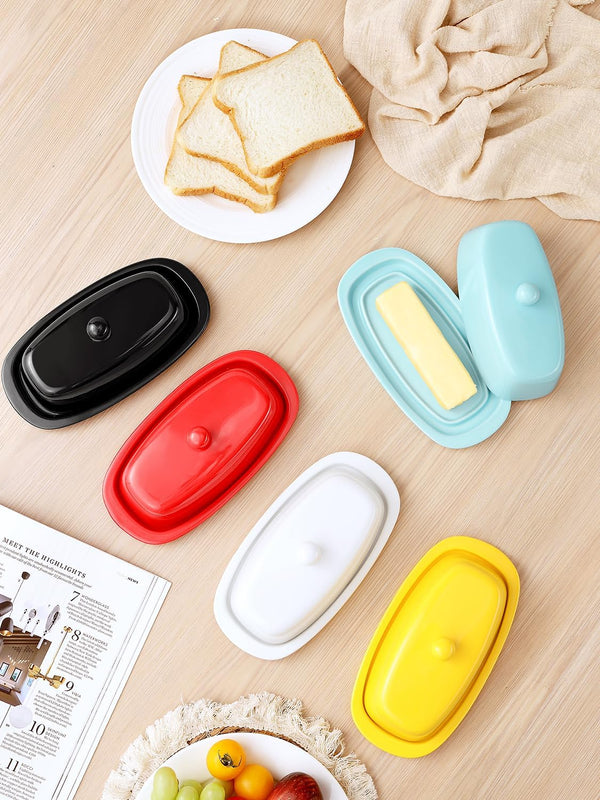 Yedio Ceramic Butter Dish with Lid for Countertop Refrigerator, 8 Inch Butter Holder with Porcelain Cover Knob Handle for East West Coast Butter