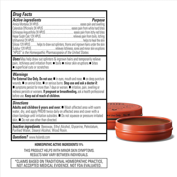 Hyland'S PRID Drawing Salve, Topical Skin Irritation Relief, for Splinters, Thorns, Ingrown Hairs, Itch Relief for Bug Bites, Boils, Minor Cuts