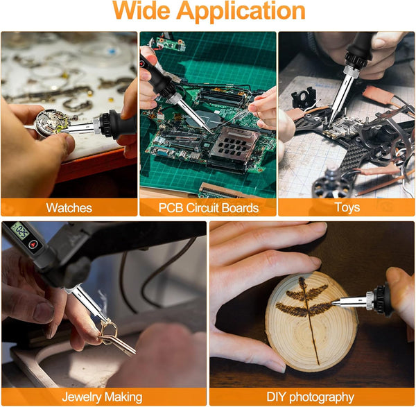 Soldering Iron Kit 80W LCD Adjustable Temperature 180-520? Solder Kit Electronics 13 in 1 Welding Tools with ON/OFF Switch, Solder Wire, Flux, 5