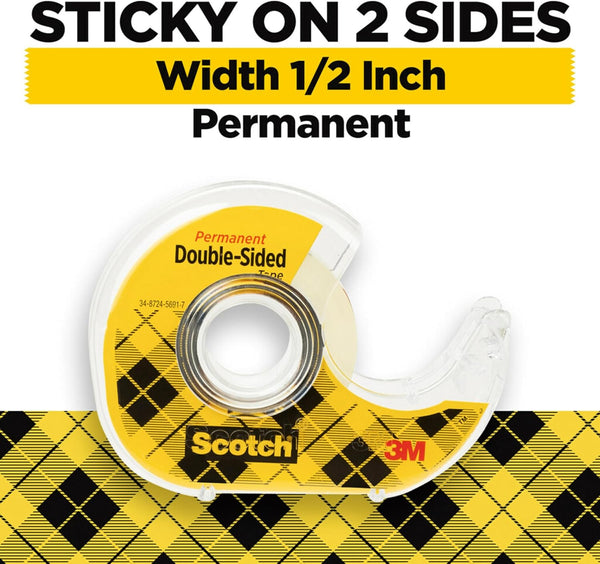 Scotch Double Sided Tape with Tape Dispenser, Office and School Supplies for Arts and Crafts, Alternative to Scrapbooking Tape, 0.75 In. X 500