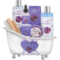Monthers Day Gifts, Relaxing Lavender Spa Gift Baskets for Wome Birthday, Bath and Body Set-Kit Includes Candle, Essential Oil, Body Scrub, Bath