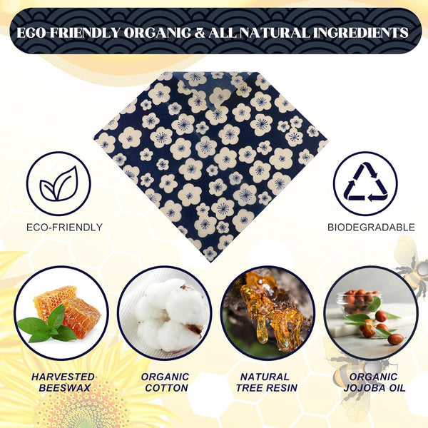9 Pack Japanese Reusable Beeswax Wraps for Food Eco-Friendly Beeswax Wraps Bread Sandwich Wrapper Organic Sustainable Zero Waste Reusable