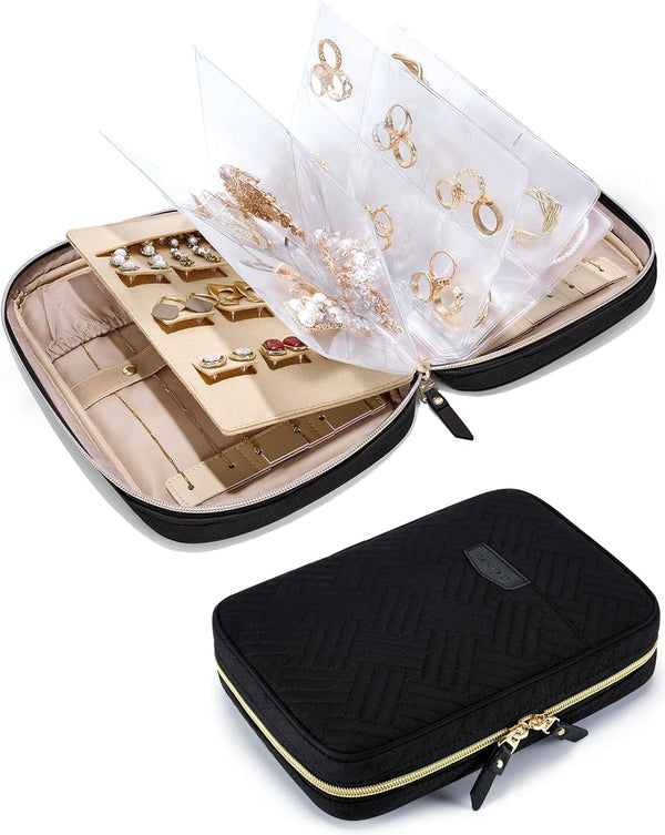 BAGSMART Jewelry Travel Organizer Case for Home Jewelry Organizer Storage Ring Binder Clear Bags Zipper Rolls Pouch for Necklaces, Earrings,