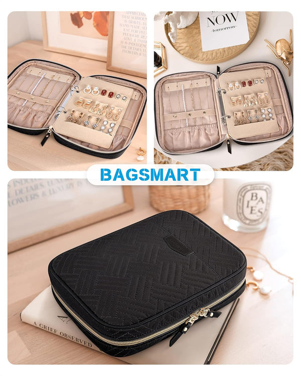 BAGSMART Jewelry Travel Organizer Case for Home Jewelry Organizer Storage Ring Binder Clear Bags Zipper Rolls Pouch for Necklaces, Earrings,