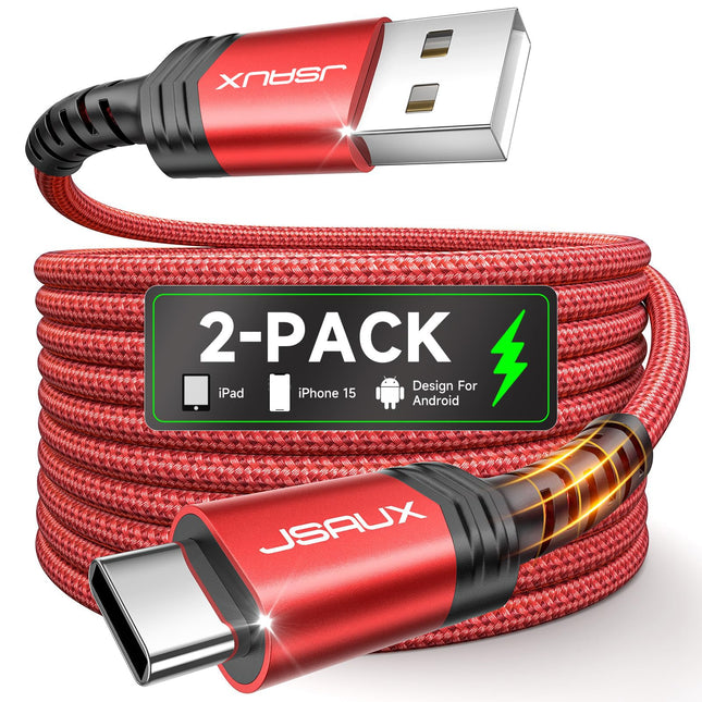 JSAUX USB C Cable [2-Pack 6.6Ft], USB a to USB Cord 3.1A Fast Charging Compatible with Iphone 16/16 Plus/16 Pro/16 Pro M