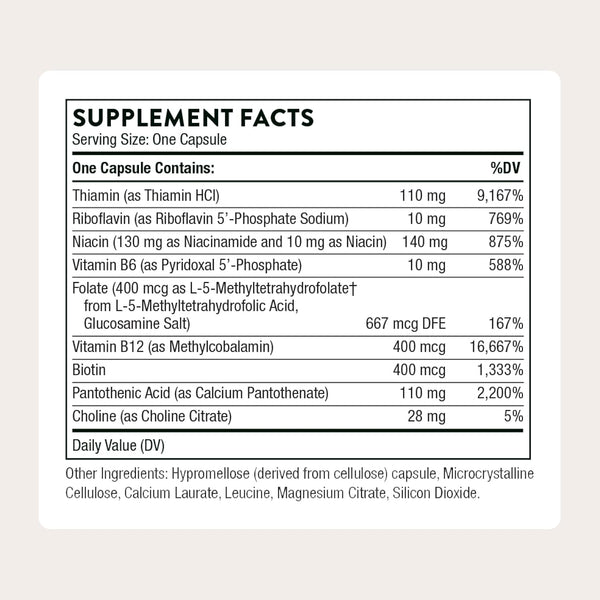 THORNE Basic B-Complex - Tissue-Ready Vitamin B Complex Supplement with Choline - Supports Cellular Energy Production, Brain Health & Red Blood