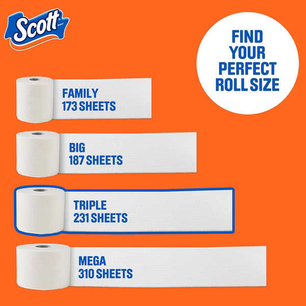 Scott Comfortplus Toilet Paper, 12 Double Rolls, 231 Sheets per Roll, Septic-Safe, 1-Ply Toilet Tissue