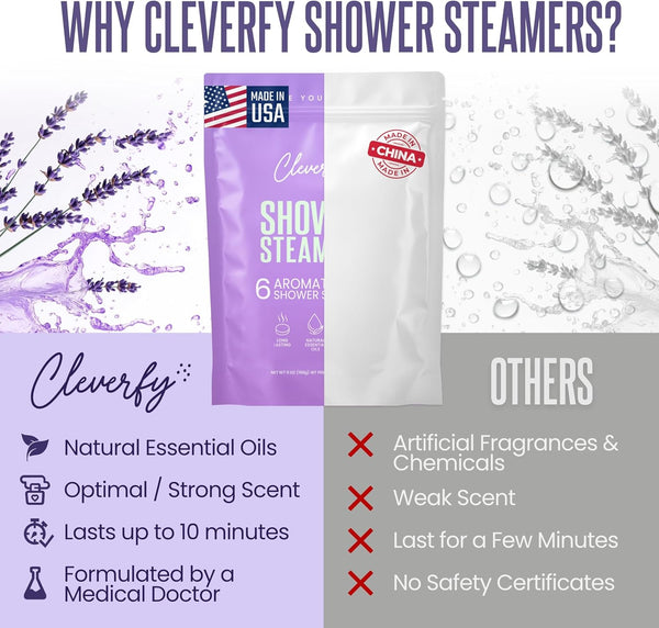 Cleverfy Shower Steamers Aromatherapy for Women and Men â Self-Care Shower Bombs for Stress Relief and Relaxation â 6 Tablets
