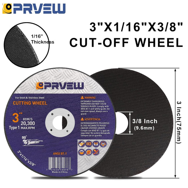 50-Pack Die Grinder Cut off Wheel 3 Inch, 3" X1/16 X3/8" Quality Cutting Wheel Cutting Disc for Metal&Stainless Steel