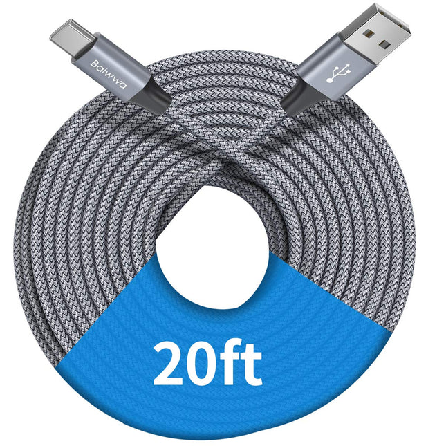 Baiwwa Long USB C Cable 20Ft, USB a to Type C Cable Charger Cord Premium Nylon Braided for Iphone 16 15 Series Samsung G