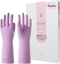 LANON 3 Pairs Wahoo Skin-Friendly Cleaning Gloves, Dishwashing Kitchen Gloves with Cotton Flocked Liner, Reusable, Non-Slip, Mauve Mist, Medium