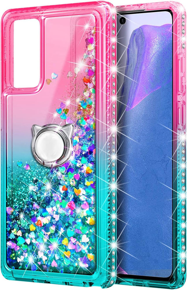 NZND Case for Samsung Galaxy A03S with Tempered Glass Screen Protector (Maximum Coverage), Ring Holder/Wrist Strap, Glit