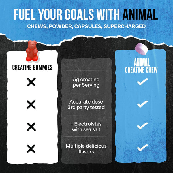 Animal Creatine Chews Tablets - Enhanced Creatine Monohydrate with Astragin to Improve Absorption, Sea Salt for Added Pumps, Delicious and