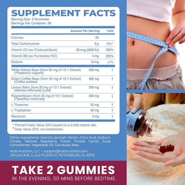 Night Time Fat Burner Gummies, Sleep Support & Weight Loss Supplement | Slimming Hunger Suppressant & Metabolism Booster, Shred Belly Fat While