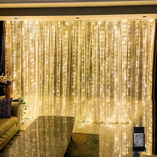 Vigdur Led Curtain String Lights, 8FT Window Fairy Lights for Bedroom with 210 Warm LEDs, Hanging Twinkle Indoor String Light for Party Wedding