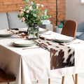 Linen Cow Print Table Runner 13X71 Inch Farmhouse Western White Brown Cowhide Runners Table Decorations Rustic Coffee Table Runner for Home