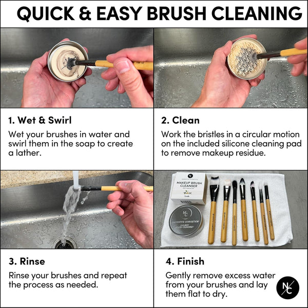 Solid Makeup Brush Cleanser Soap with Silicone Cleaning Pad, Cleans Natural & Synthetic Brushes, Vegan, Cruelty-Free, Natural Ingredients, Vanilla