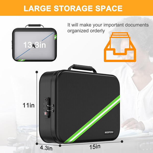 Noiposi Document Organizer with 5200â Heat Insulated,Waterproof and Fireproof Document Box with Lock, Home Travel Strong Fireproof Safe Storage