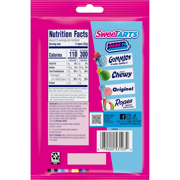 Sweetarts Ropes, Cherry Punch Candy, 3 Ounce Pouch (Pack of 12)