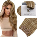 RUNATURE Clip in Hair Extensions Real Human Hair, Remy Hair Extensions Clip Ins for Women, Thick Natural Human Hair, 12 Inch 80G 7Pcs, 0P16 Dark