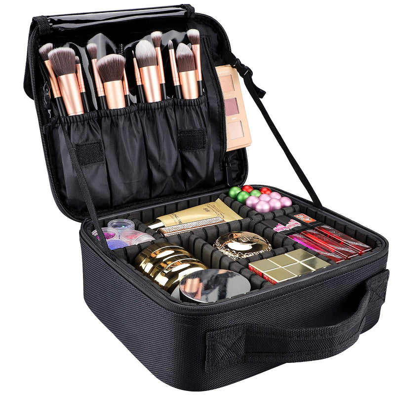 Gzcz Travel Makeup Bag,10.4 Inches Portable Makeup Case Cosmetic Train Case Organizer Artist Storage Bag with Adjustable Dividers for Cosmetics