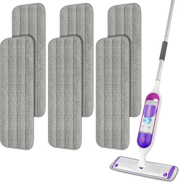 6 Pack Reusable Mop Pads Compatible with Swiffer Powermop, Wood Floor Pads Microfiber Mop Replacement Refills Machine Washable for All Floor Surfaces