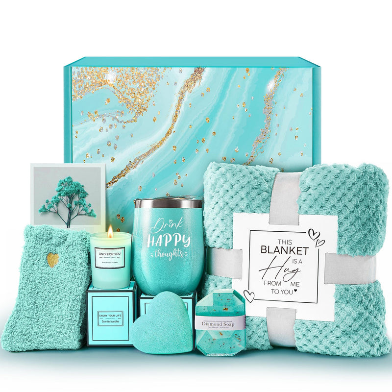 Mothers Day Gifts for Mom, Get Well Soon Gifts Self Care Gifts, Gardenia Spa Gift Basket Care Package with Blanket, Christmas Valentines Birthday
