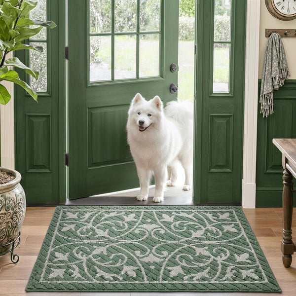 DEXI Front Door Mat Entryway, inside Entrance Doormat, Non Slip Washable Entry Mats, 19.5X31.5,Dark Sea Green
