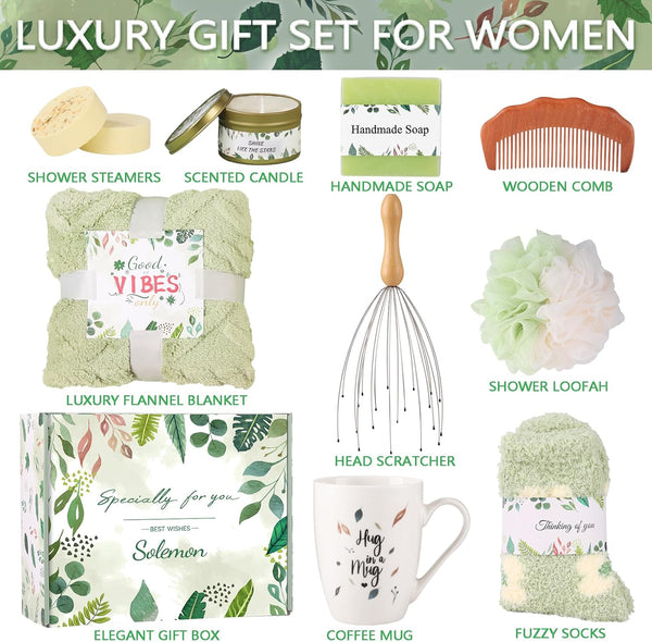 Solemon Green Gift Baskets for Women - Care Package for Women, Mom, Her, Wife, Sisters, Friend, Coworker, Grandma, St Patricks Day gifts