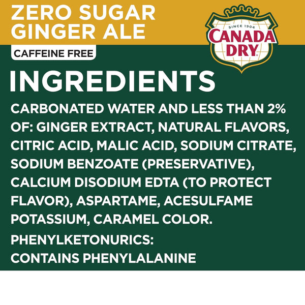 Canada Dry Zero Sugar Ginger Ale Soda, 12 Fl Oz Cans, 12 Pack