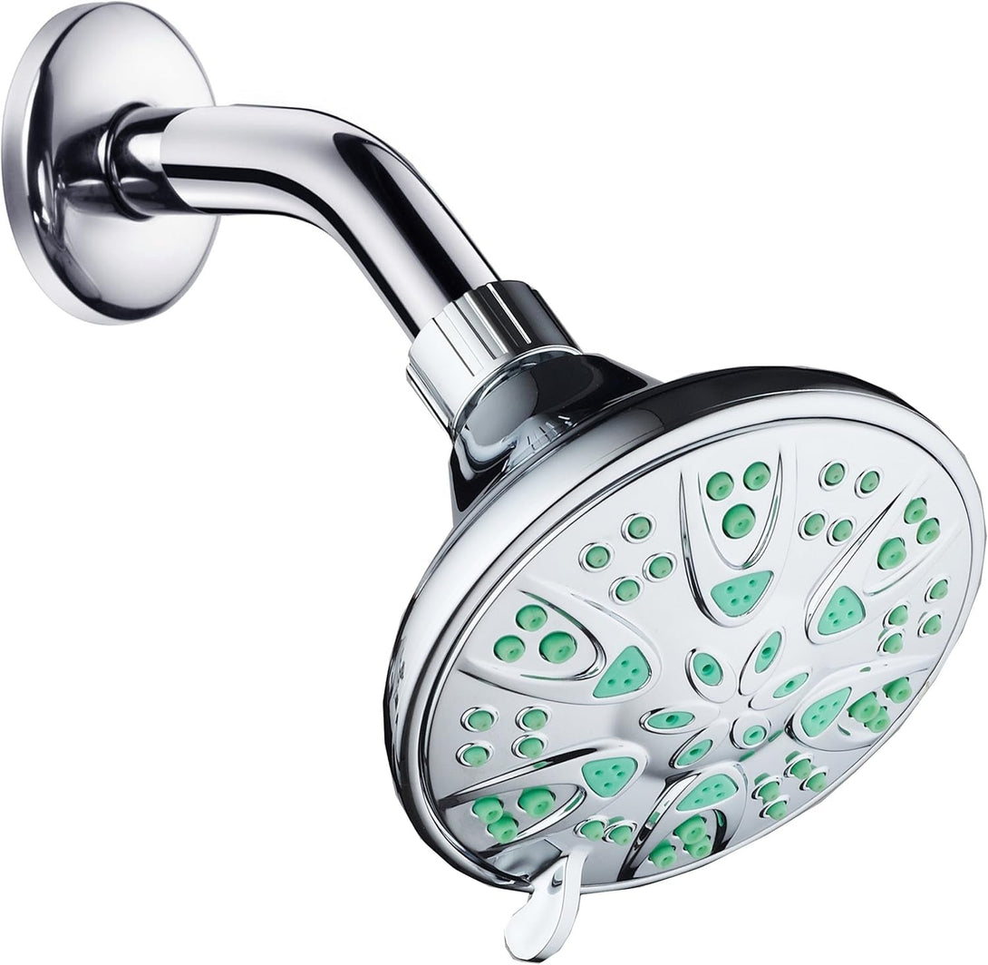 Aquadance Antimicrobial – Anti-Clog High-Pressure 6-Setting Shower Head with Microban Nozzle Protection from Growth of Mold, Mildew & Bacteria for Stronger Shower! 4" Coral Green