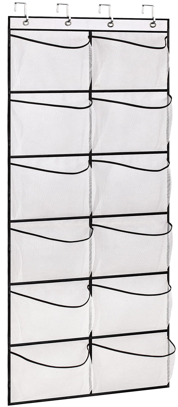 KIMBORA over the Door Shoe Organizer 12 Large Mesh Pockets Boots Hanging Storage Shoe Rack for Closet White
